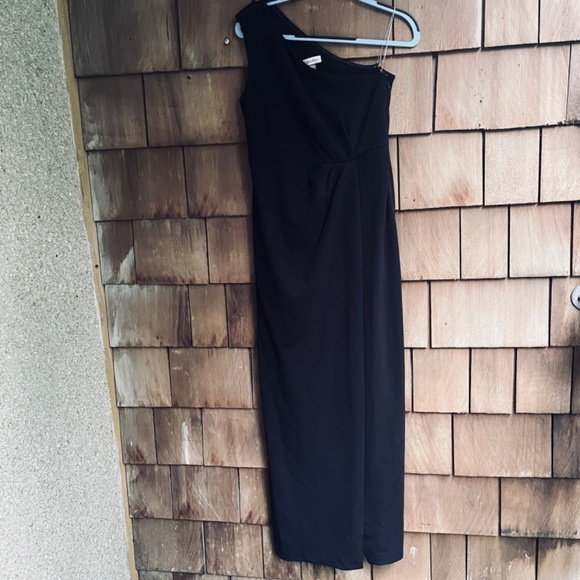 Calvin Klein Womens One Shoulder Gown with Waist Ruch Black Wrap Skirt Size 8 - Picture 6 of 14